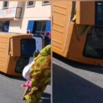 انقلاب حافلة للنقل المدرسي بحي الوفاق بالعيون